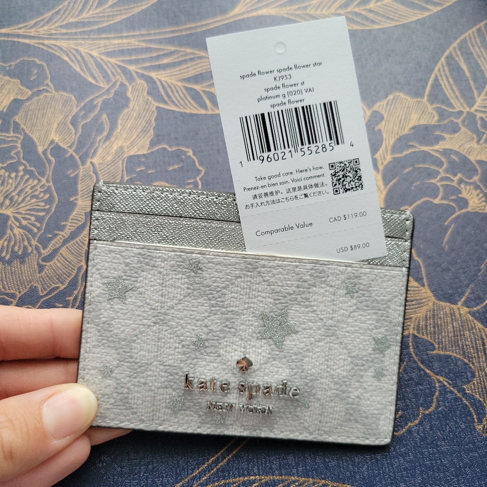 Kate Spade NWT Silver Card Holder - flower star KJ953 - Picture 2 of 4